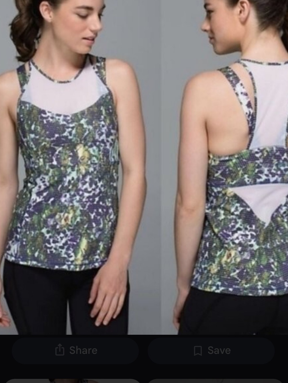 lululemon athletica Black, Green & Yellow Floral Racerback Tank